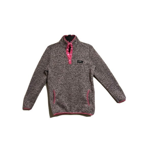 Simply Southern Sweaters - Simply Southern Womens Gray Pink Marled Quarter Snap Pullover Fleece Sweater PM